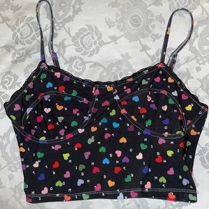 Rainbow hearts black OMIGHTY bustier cami with lace trimming
